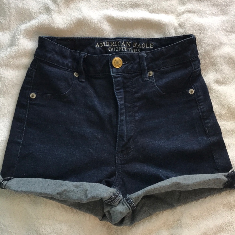 American Eagle High Waisted Dark Wash Cuffed Short